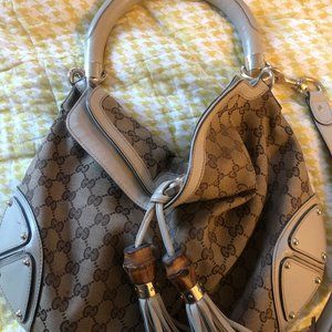 Gucci Brown Monogram Canvas Medium Indy Tassel Bag with Strap